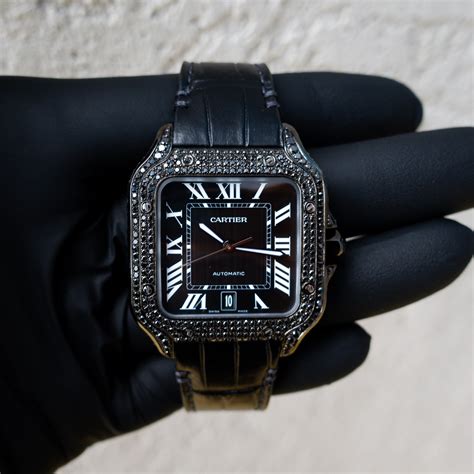 black cartier watch with diamonds|cartier women's watch with diamonds.